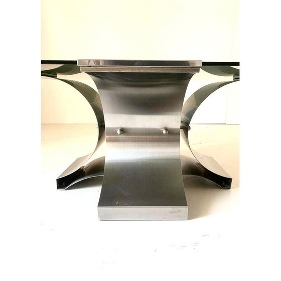 Image 1 of Table basse vintage en verre fumé et aluminium par François Monnet, France 1970