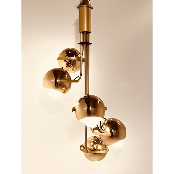 Image 1 of 1x Grand candélabre chromé doré de style Space Age par Reggiani, Italie, années 1970