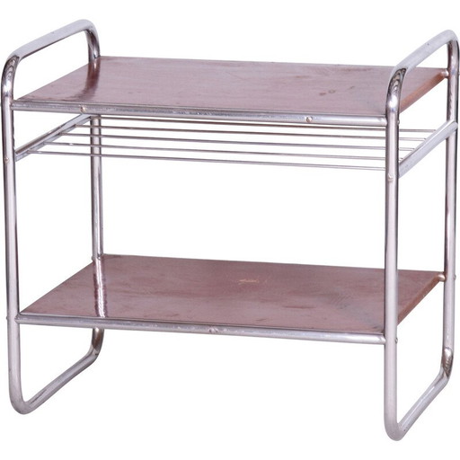 Table d'appoint vintage Bauhaus en acier chromé, Tchécoslovaquie 1930