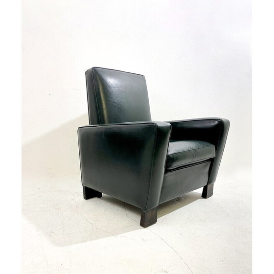 Image 1 of Fauteuil en bois et cuir du milieu du siècle par Emiel Veranneman, années 1950