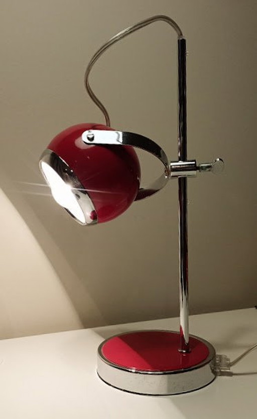 Lampe de bureau rétro Space Age 70's à boule oculaire rouge chromé