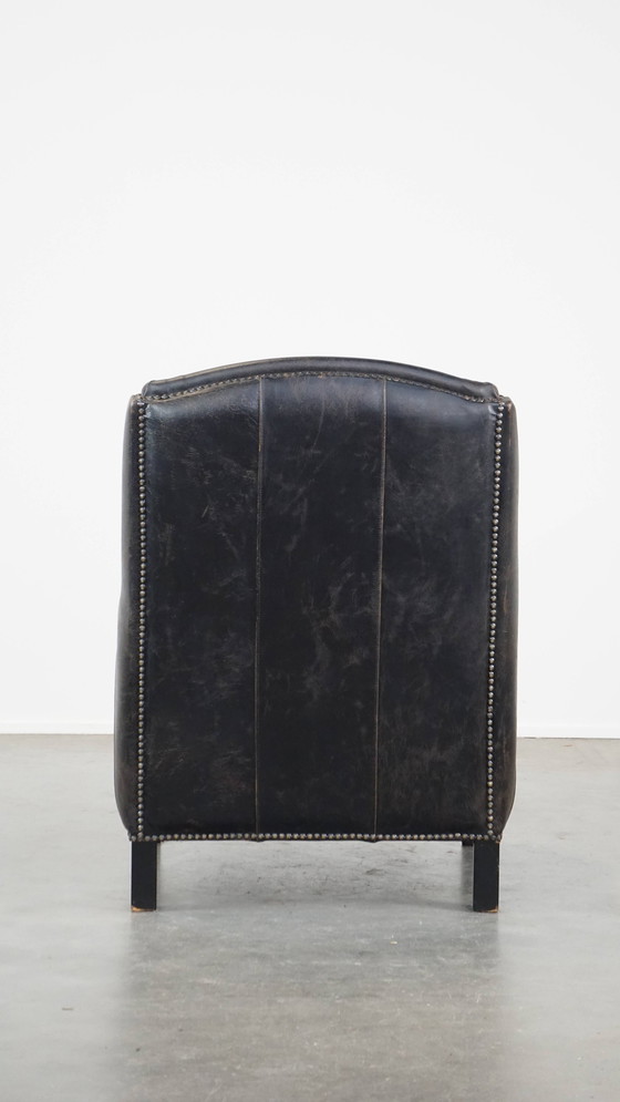 Image 1 of Fauteuil en cuir de bœuf noir