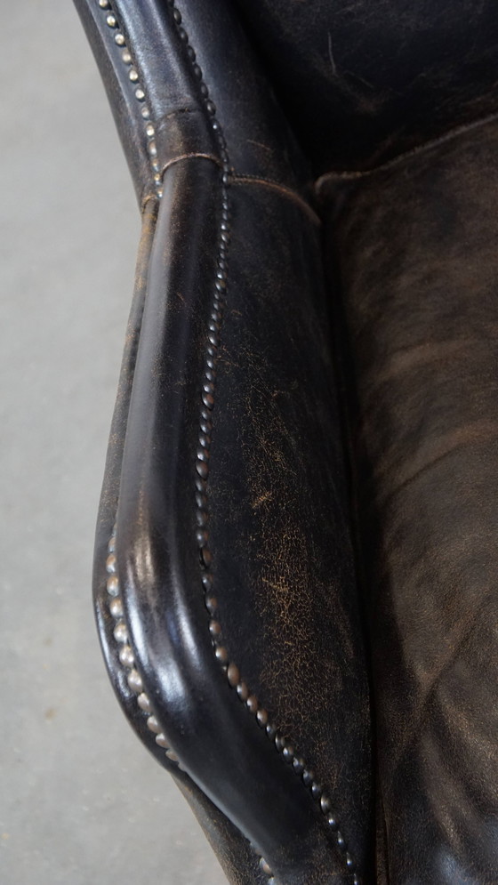 Image 1 of Fauteuil en cuir de bœuf noir