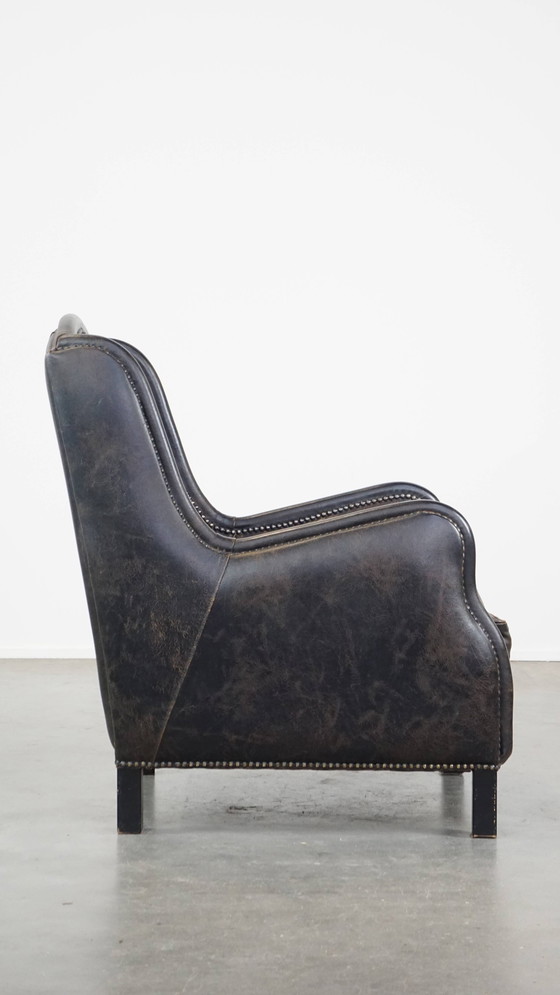 Image 1 of Fauteuil en cuir de bœuf noir