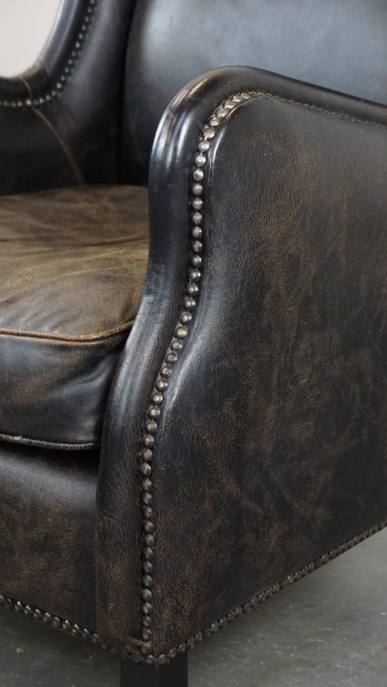 Image 1 of Fauteuil en cuir de bœuf noir