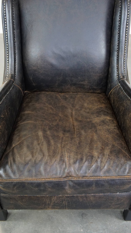 Image 1 of Fauteuil en cuir de bœuf noir