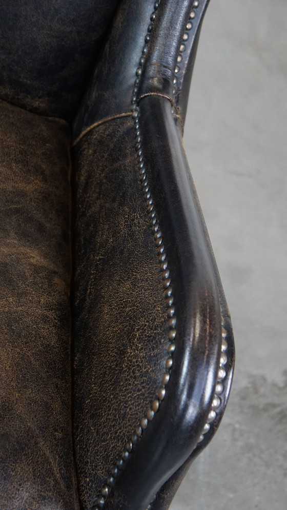 Image 1 of Fauteuil en cuir de bœuf noir