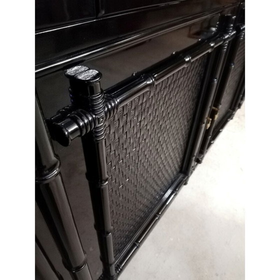 Image 1 of Buffet vintage en bambou et rotin laqué noir, Italie 1970