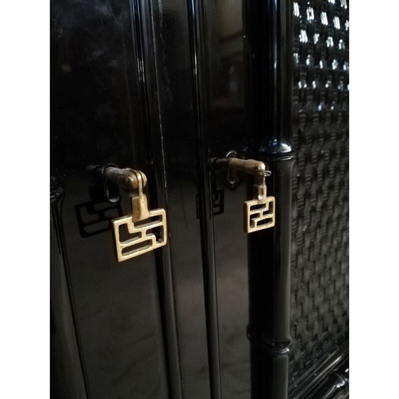 Image 1 of Buffet vintage en bambou et rotin laqué noir, Italie 1970