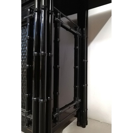 Image 1 of Buffet vintage en bambou et rotin laqué noir, Italie 1970