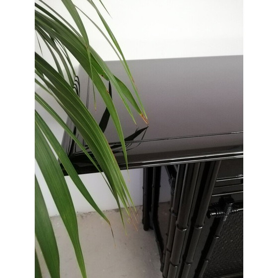 Image 1 of Buffet vintage en bambou et rotin laqué noir, Italie 1970