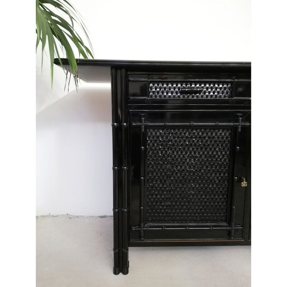 Image 1 of Buffet vintage en bambou et rotin laqué noir, Italie 1970