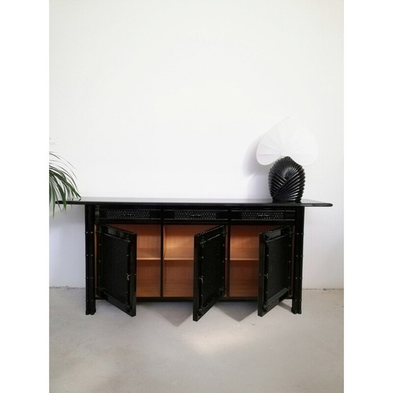 Image 1 of Buffet vintage en bambou et rotin laqué noir, Italie 1970