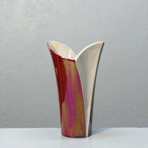 Verceram France - Vase Cornet Vintage Bordeaux Irisé 1950S