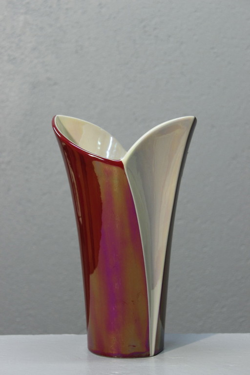 Verceram France - Vase Cornet Vintage Bordeaux Irisé 1950S