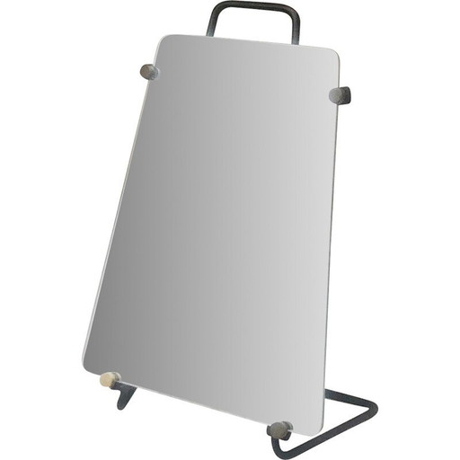 Miroir de table vintage, de style barbier, avec base en métal, années 1950