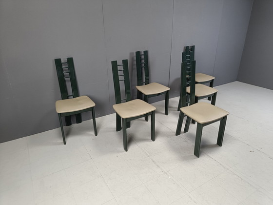 Image 1 of Chaises de salle à manger postmoderne vert foncé, 1980S