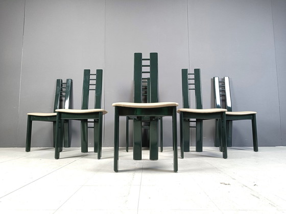 Image 1 of Chaises de salle à manger postmoderne vert foncé, 1980S