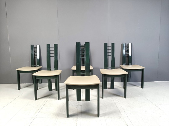 Image 1 of Chaises de salle à manger postmoderne vert foncé, 1980S