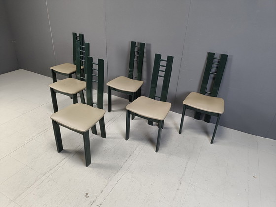 Image 1 of Chaises de salle à manger postmoderne vert foncé, 1980S