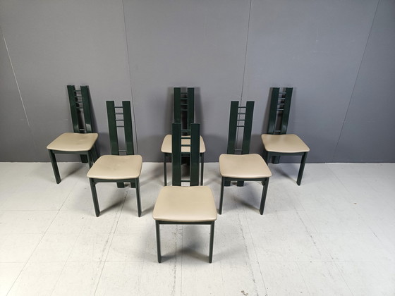 Image 1 of Chaises de salle à manger postmoderne vert foncé, 1980S