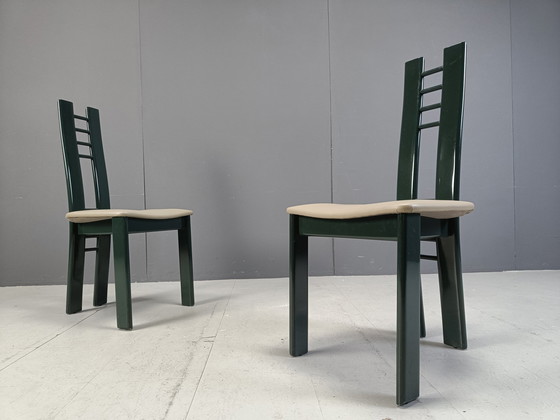 Image 1 of Chaises de salle à manger postmoderne vert foncé, 1980S