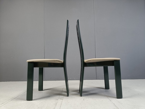 Image 1 of Chaises de salle à manger postmoderne vert foncé, 1980S