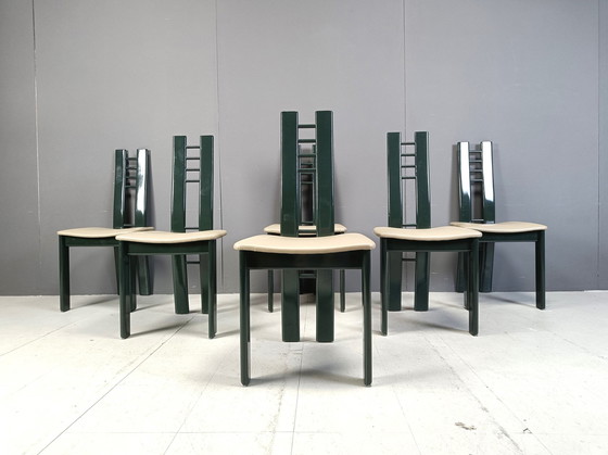 Image 1 of Chaises de salle à manger postmoderne vert foncé, 1980S