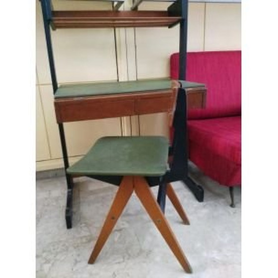 Image 1 of Bureau vintage avec chaise en bois et métal par Reguitti Brothers, Italie 1960
