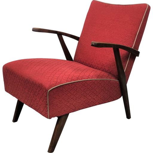Fauteuil vintage en rouge par Halabala, Tchécoslovaquie 1950s