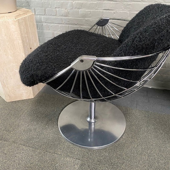 Image 1 of Paire de chaises à boule atomiques vintage en aluminium et tissu par Rudi Verelst pour Novalux, Belgique 1974