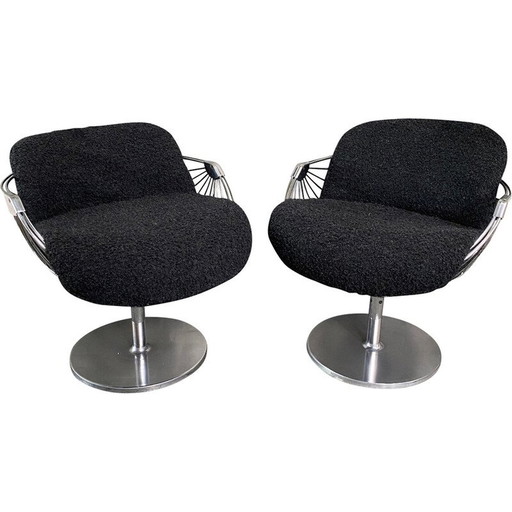 Paire de chaises à boule atomiques vintage en aluminium et tissu par Rudi Verelst pour Novalux, Belgique 1974