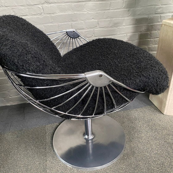 Image 1 of Paire de chaises à boule atomiques vintage en aluminium et tissu par Rudi Verelst pour Novalux, Belgique 1974