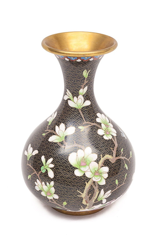 Vase Chinois En Laiton Émaillé