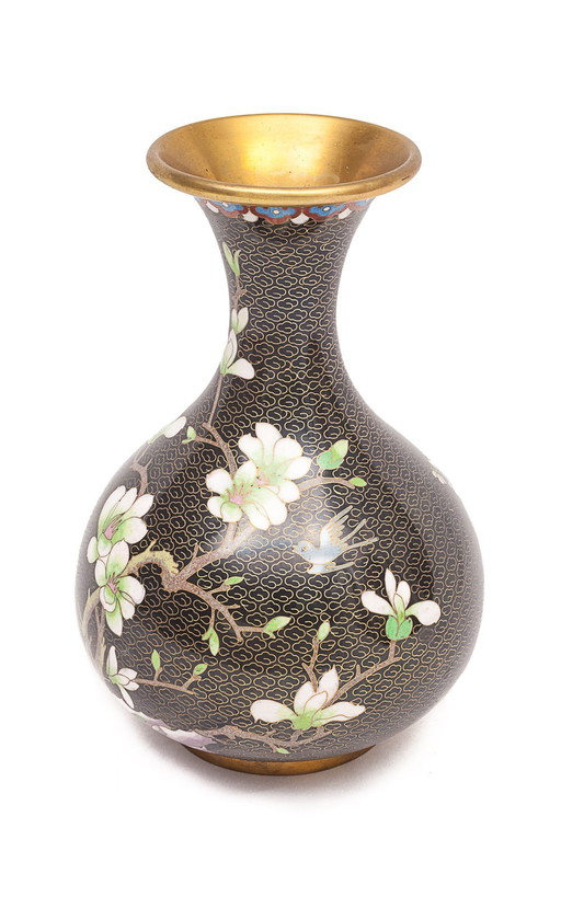 Vase Chinois En Laiton Émaillé