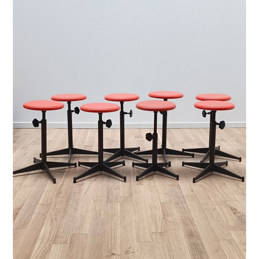 Tabouret de laboratoire vintage en métal et plastique teinté noir