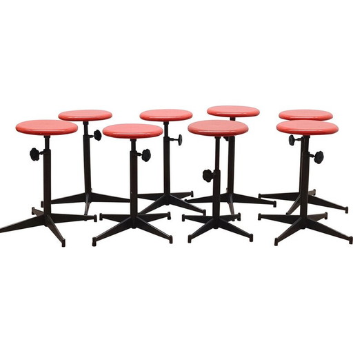 Tabouret de laboratoire vintage en métal et plastique teinté noir