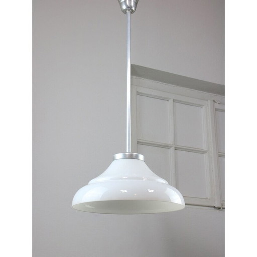 Lampe suspendue vintage en aluminium et verre, Italie