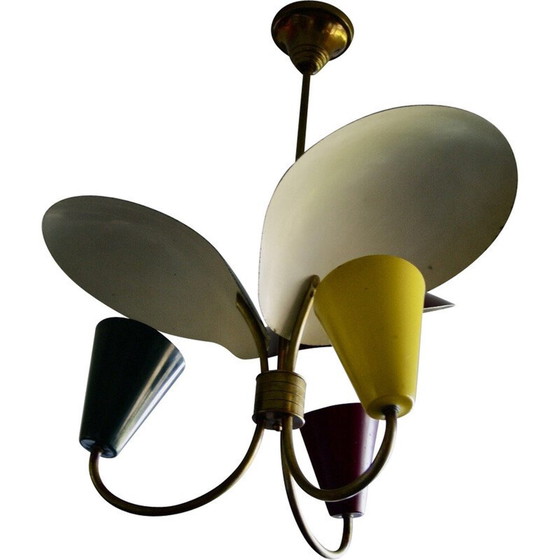 Lustre tricolore vintage en tôle laquée, 1950 – Biny