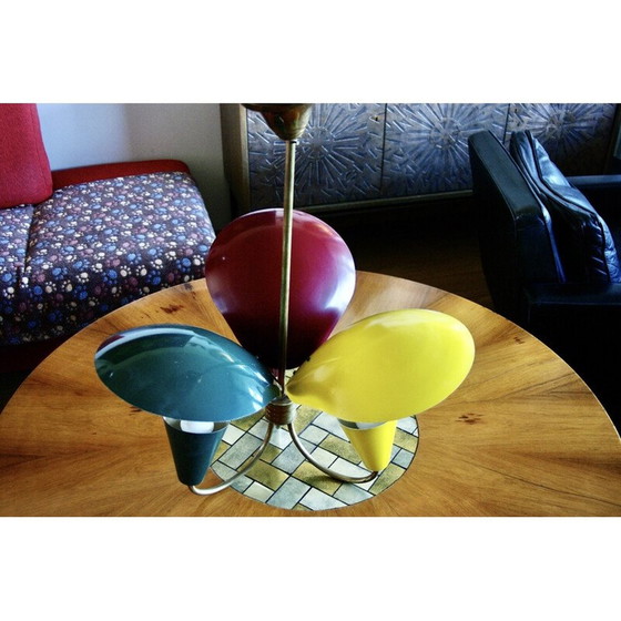 Lustre tricolore vintage en tôle laquée, 1950 – Biny (photo 8 of 11)