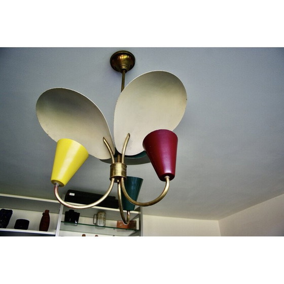 Lustre tricolore vintage en tôle laquée, 1950 – Biny (photo 7 of 11)
