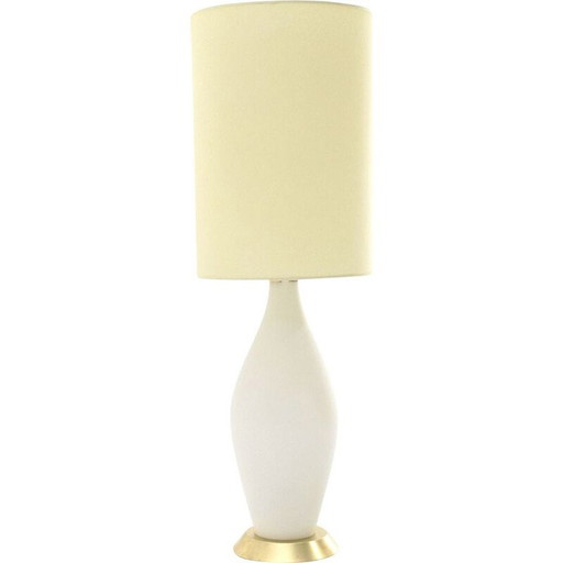 Lampe de table vintage en verre opale et laiton, Italie 1950