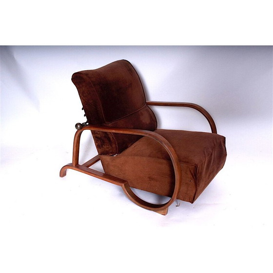 Image 1 of Paire de fauteuils vintage en bois et tissu, Tchécoslovaquie 1920