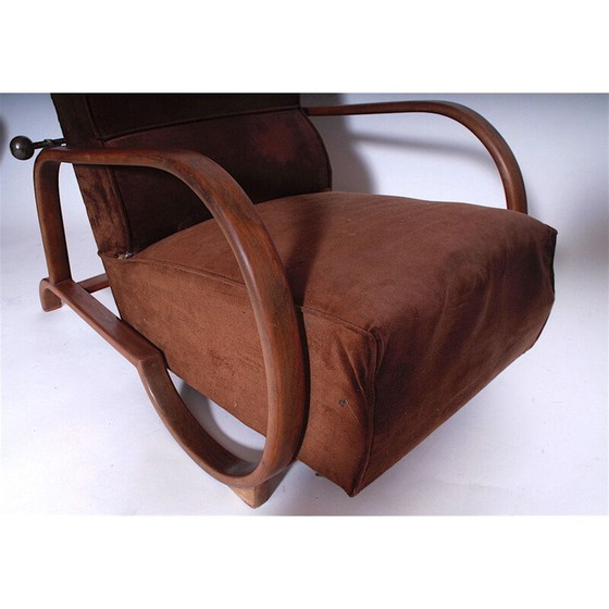 Image 1 of Paire de fauteuils vintage en bois et tissu, Tchécoslovaquie 1920