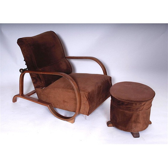 Image 1 of Paire de fauteuils vintage en bois et tissu, Tchécoslovaquie 1920