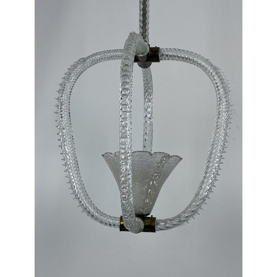 Image 1 of Lampe suspendue vintage en verre de Murano Art Deco par Ercole Barovier, Italie années 1930