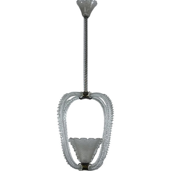 Image 1 of Lampe suspendue vintage en verre de Murano Art Deco par Ercole Barovier, Italie années 1930