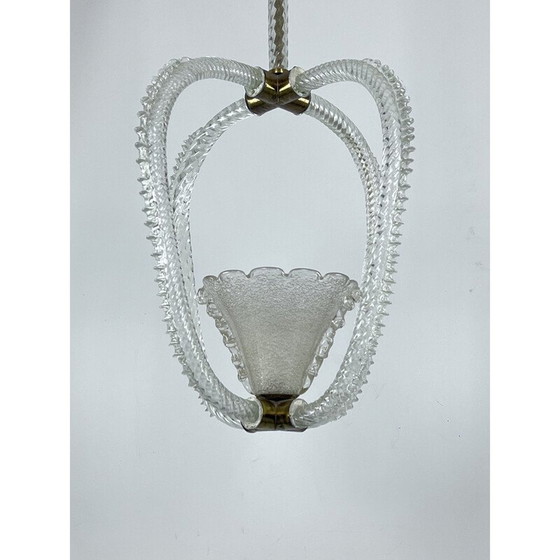 Image 1 of Lampe suspendue vintage en verre de Murano Art Deco par Ercole Barovier, Italie années 1930