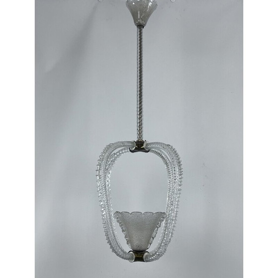 Image 1 of Lampe suspendue vintage en verre de Murano Art Deco par Ercole Barovier, Italie années 1930