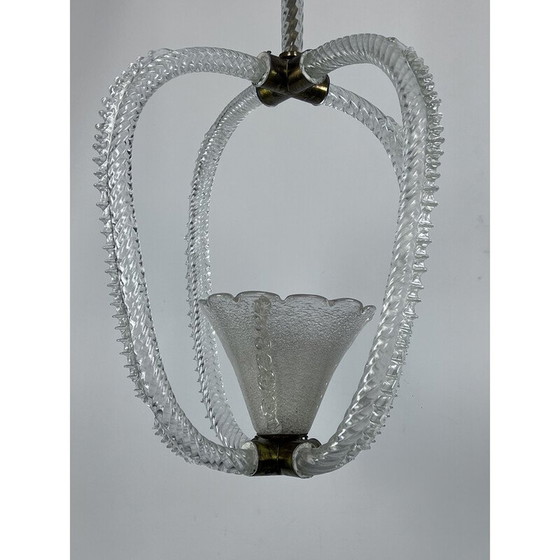 Image 1 of Lampe suspendue vintage en verre de Murano Art Deco par Ercole Barovier, Italie années 1930